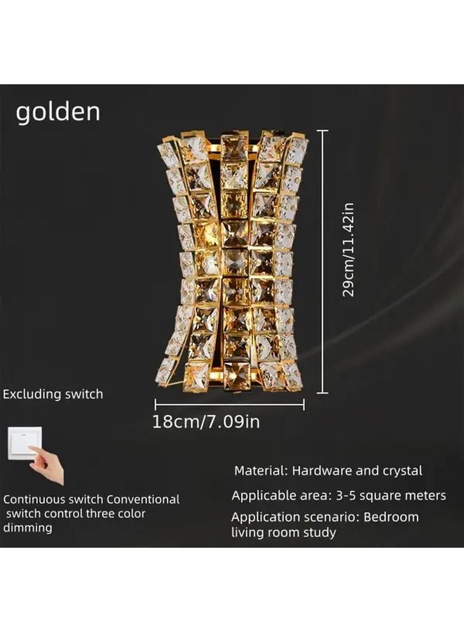 Golden Modern LED Crystal Wall Sconce 3 Color Changing Dimmable Light For Bedroom Living Room Hallway - Image 3